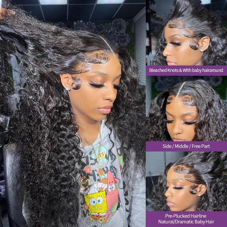 Perruque Lace Frontale HD 13x6, ondulations profondes, densité 250, cheveux humains bouclés 100% pré-épilés, style Water Wave, pour femmes noires brésiliennes