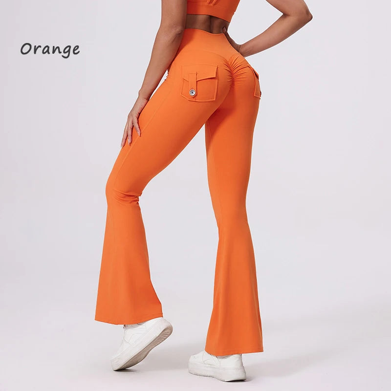 Pantalon de yoga taille haute à poches pour femme DIAS FIT JOY, effet push-up, séchage rapide, idéal pour la course, le sport et la salle de gym.