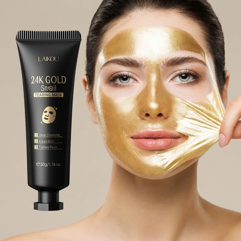 Masque visage exfoliant à l'or 24 carats LAIKOU Sakura : anti-rides, blanchissant, éliminateur de points noirs, masque à déchirer, produits de soin de la peau