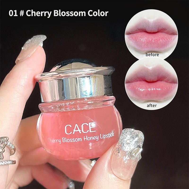 Baume à lèvres CACE au miel et aux fleurs de cerisier — Hydratation intense et repulpante, fini brillant riche en eau, non collant,