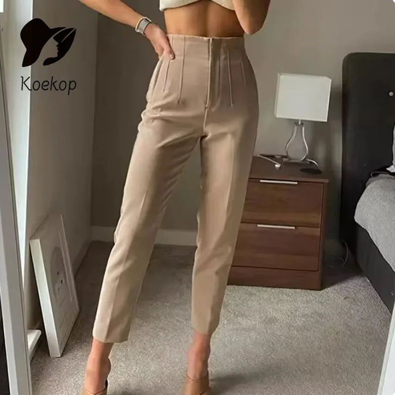 Tenues de bureau Koekop Pantalons crayon Noir Rose Blanc Pantalons Femme Mode Vêtements de bureau Pantalons taille haute pour femmes Pantalons habillés