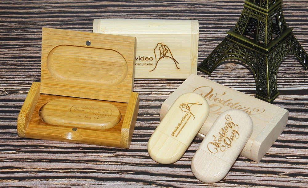 JASTER Lot de 10 clés USB 2.0 en bois (logo personnalisable) - 4 Go, 8 Go, 16 Go, 32 Go, 64 Go, 128 Go - Cadeau de mariage