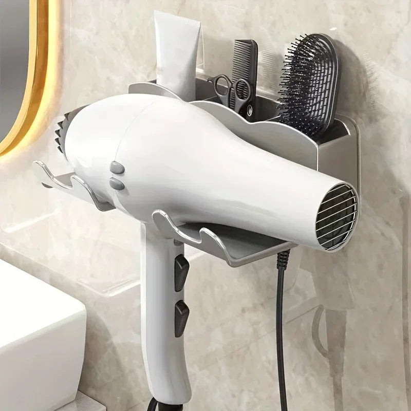 1 support de rangement pour sèche-cheveux, fixation murale non perforée pour salle de bain, rangement pour conduit d'aération de salle de bain