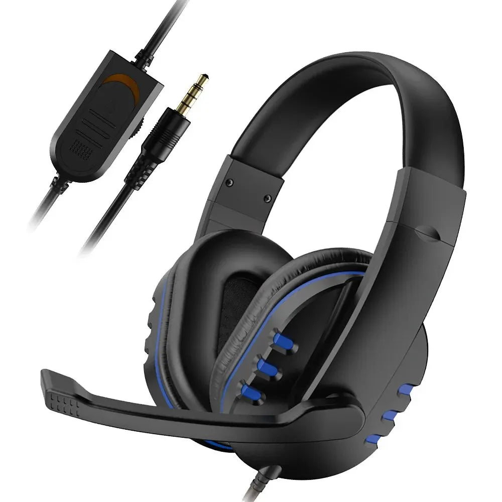 Casque audio filaire 3,5 mm pour jeux, musique, compatible PS4, PlayStation 4, PC et ordinateur avec microphone intégré.