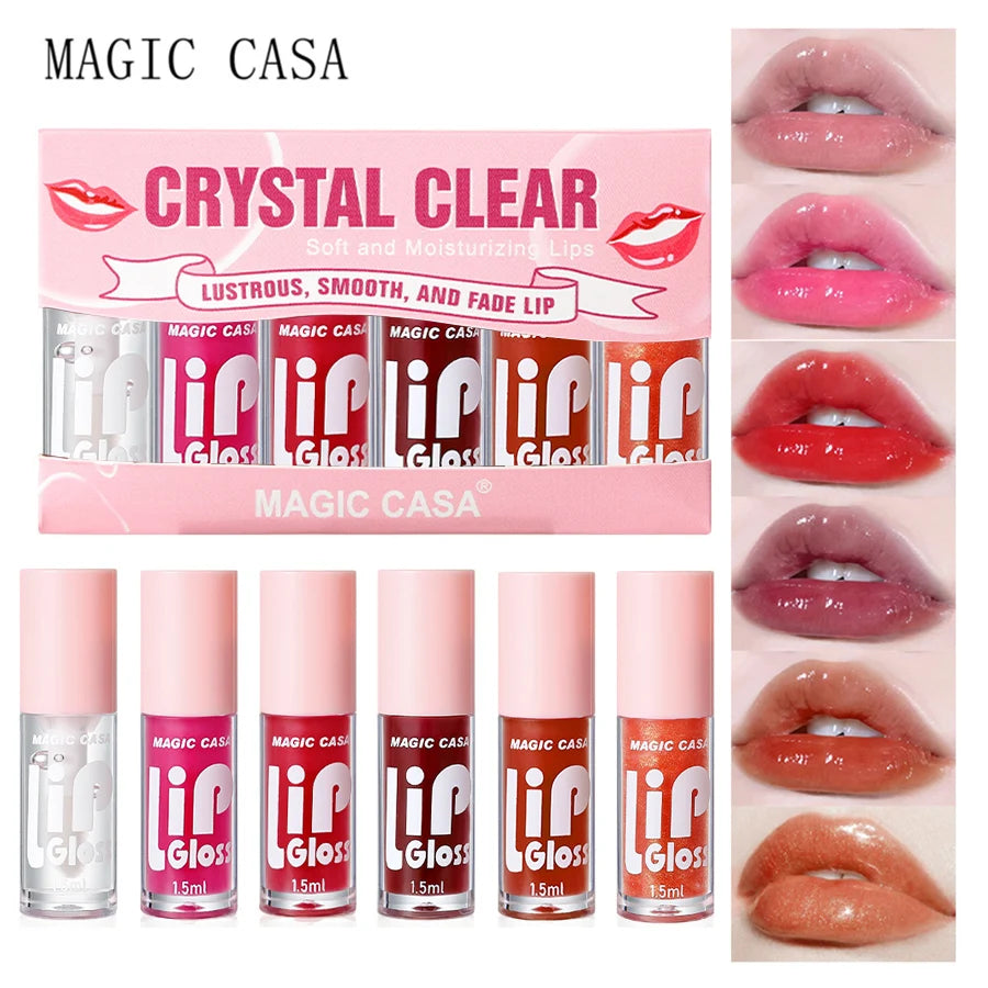 MAGIC CASA Lot de 6 flacons de gel hydratant pour les lèvres, longue tenue, pour des lèvres lisses et brillantes.