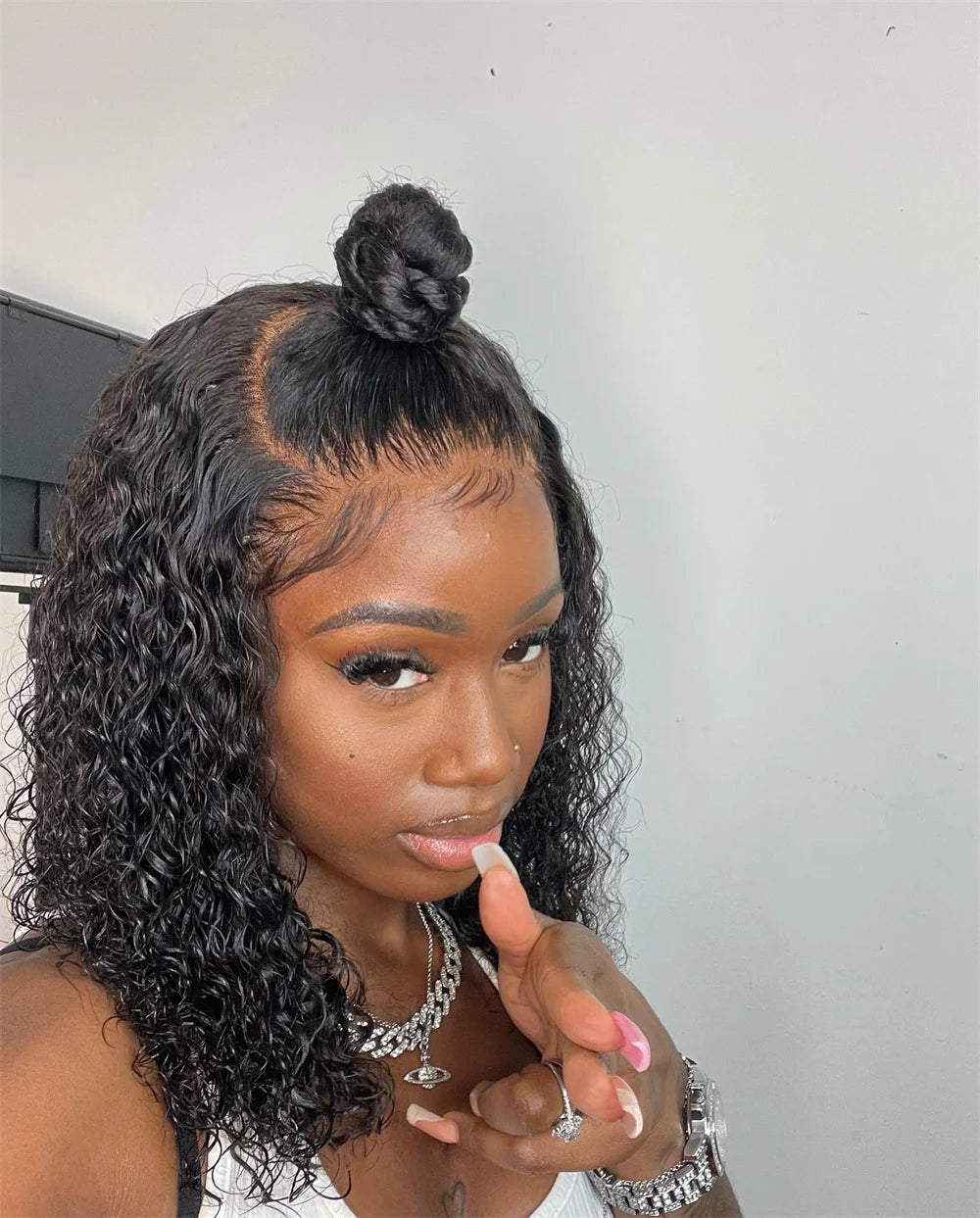 Perruques bouclées au carré, cheveux humains brésiliens, 13x4 Deep Water Wave, perruques frontales en dentelle 5x1 et 13x1 avec raie en T, pour femmes, pré-épilées à 200 %.