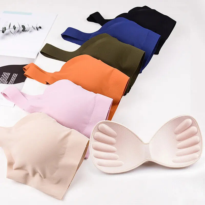 Soutien-gorge sans coutures en soie glacée pour femme (collection 2024), coussinets amovibles, effet push-up, brassière de yoga respirante, sans armatures.