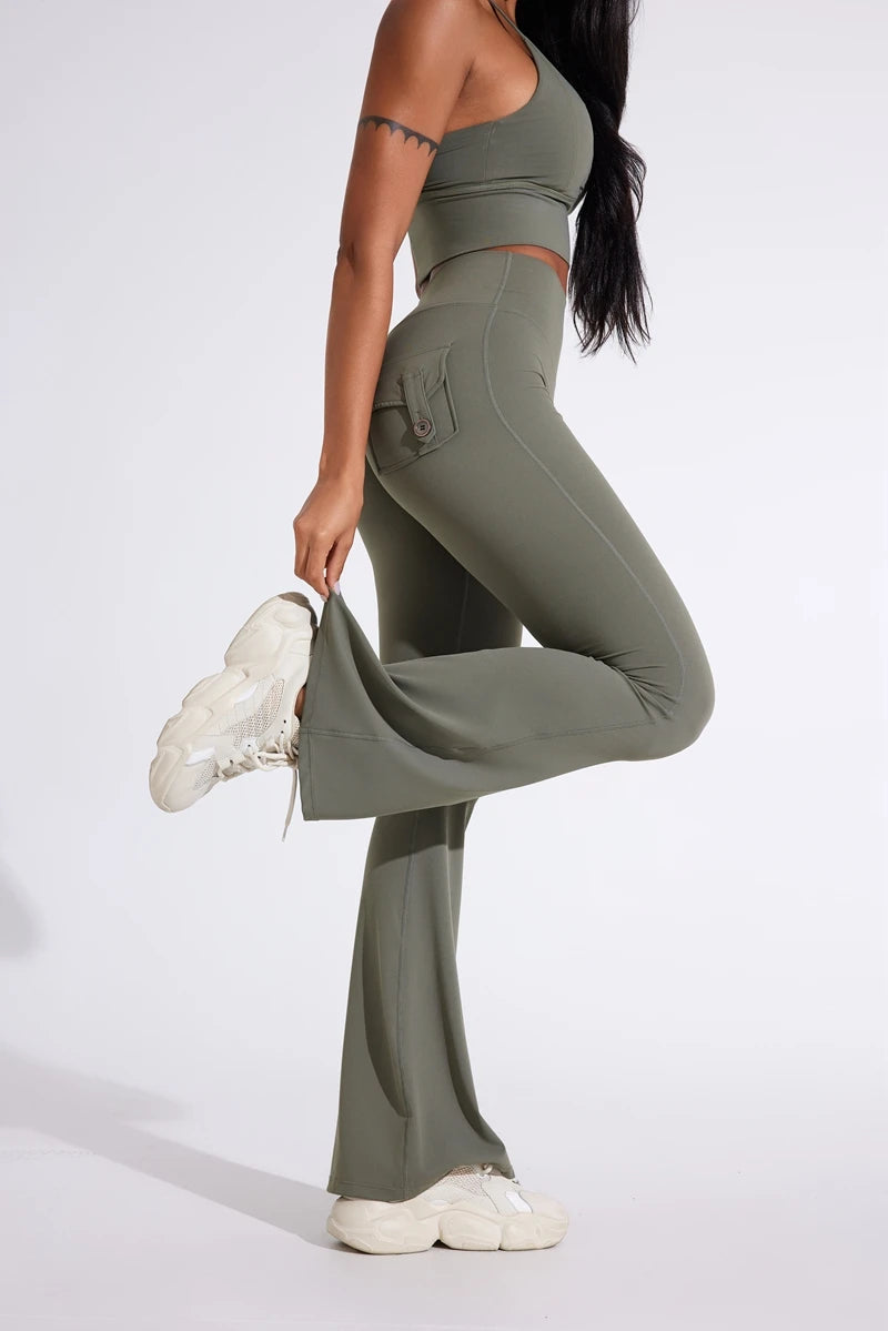 Pantalon de yoga taille haute à poches pour femme DIAS FIT JOY, effet push-up, séchage rapide, idéal pour la course, le sport et la salle de gym.
