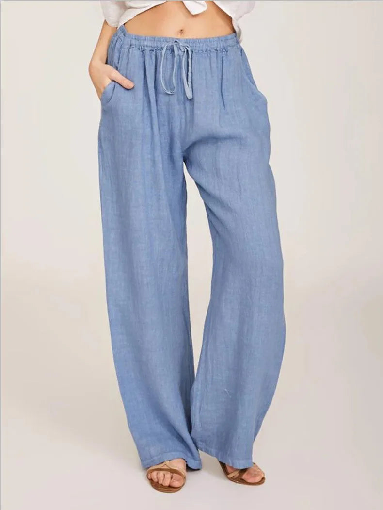Nouveaux vêtements décontractés d'été et d'automne pour femmes en Europe, en Amérique et en Europe. Pantalons décontractés amples en coton et chanvre.
