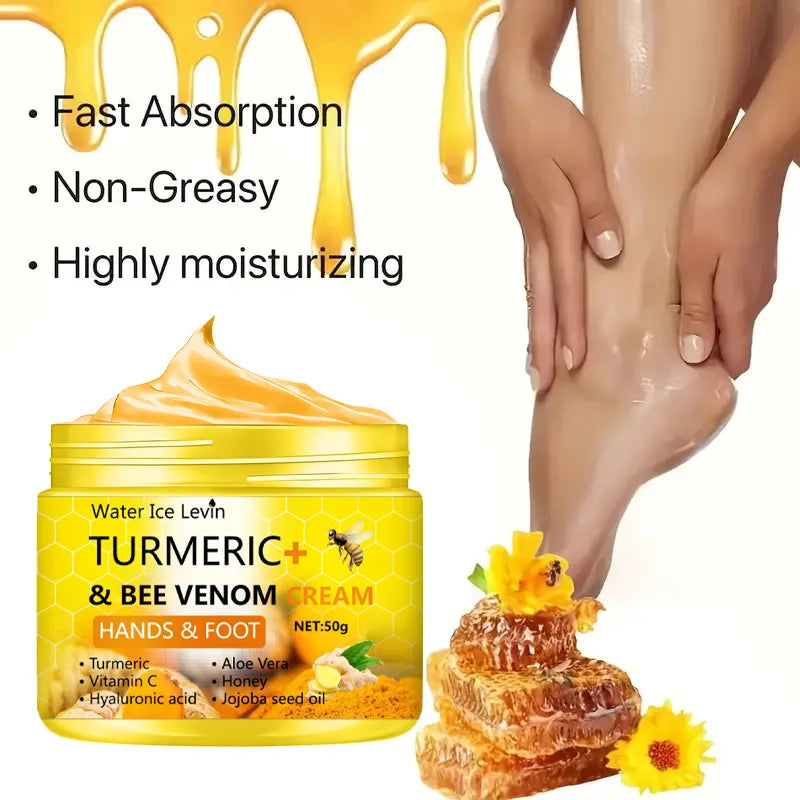 Crème anti-dessèchement pour les pieds et les mains fendillés au curcuma et au venin d'abeille, soin réparateur pour éliminer les peaux mortes des pieds et des mains (50 g).