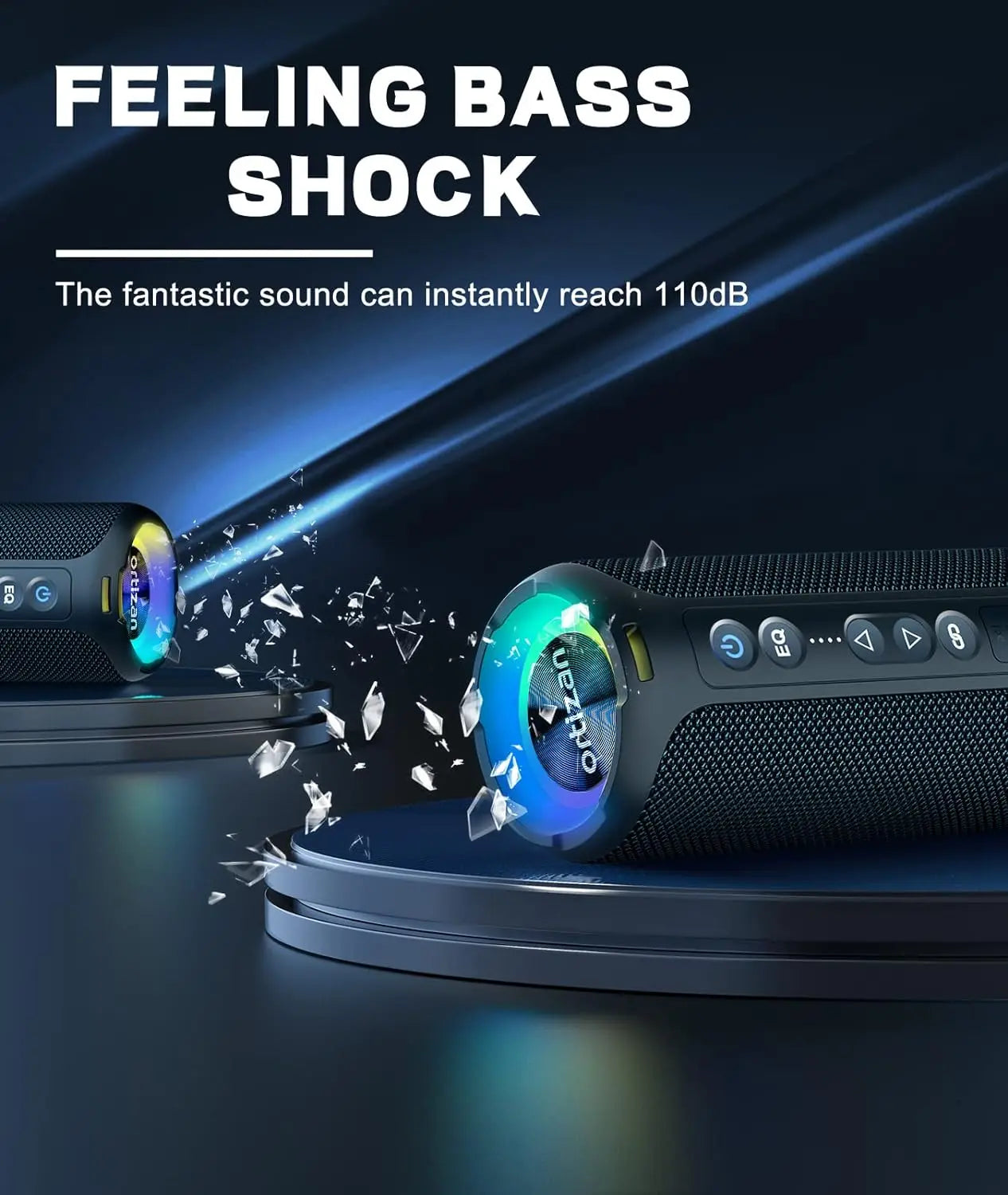 Enceinte Bluetooth Ortizan 40 W avec basses renforcées, portable, sans fil, pour l'extérieur, autonomie de 30 heures, étanche IP7, Bluetooth 5.3