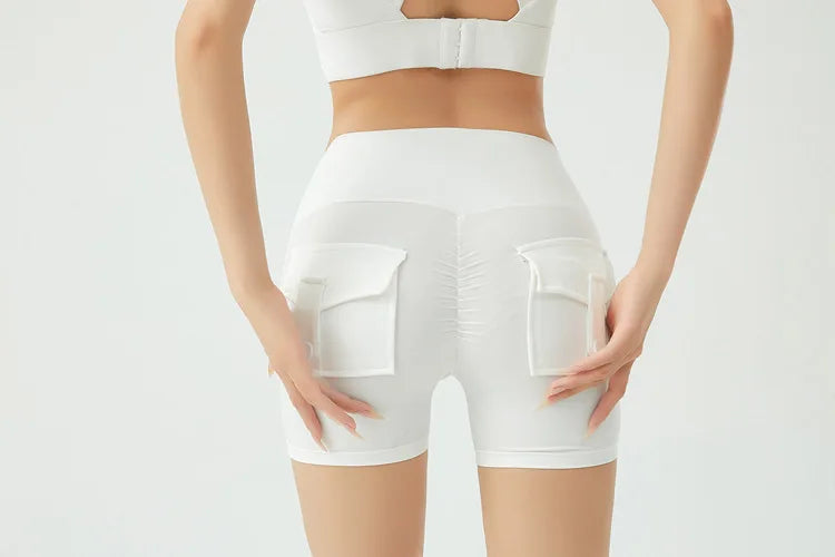 Short de fitness Peach Butt pour femme, pantalon cargo trois-quarts à séchage rapide avec poche, legging de yoga gainant pour l'été
