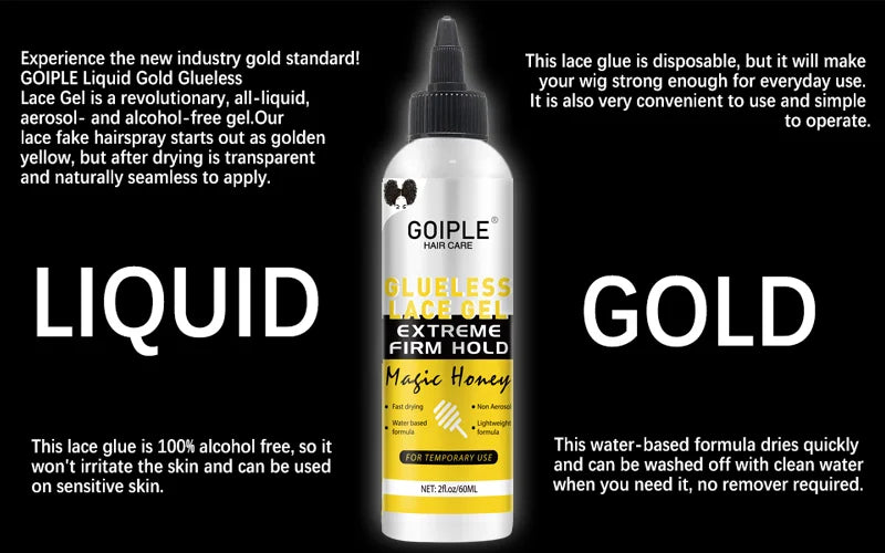 GOIPLE Gel pour perruque lavable sans colle, 59 ml, tenue extrême, séchage rapide, formule naturelle, adhésif pour usage temporaire