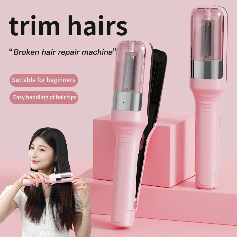 Coupe-pointes automatique professionnelle sans fil pour femmes, idéale pour les cheveux secs, abîmés et cassants.