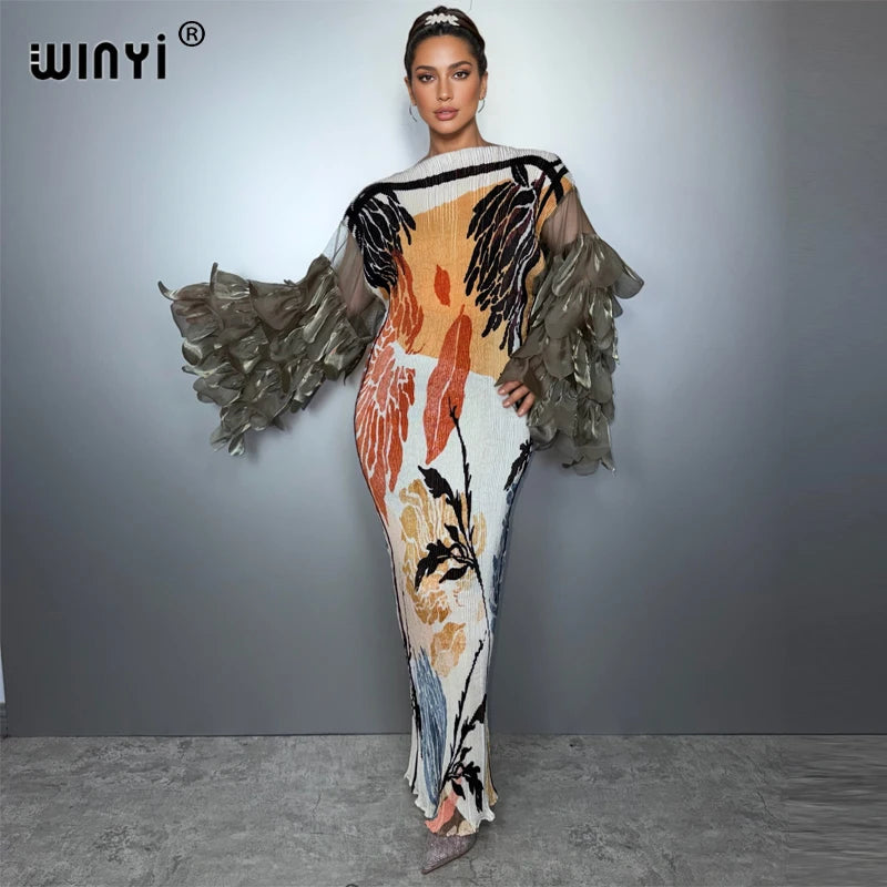 Robe plissée élastique WINYI, paréo de plage bohème, caftan, abaya, robe de soirée longue de luxe pour femme musulmane, style Dubaï