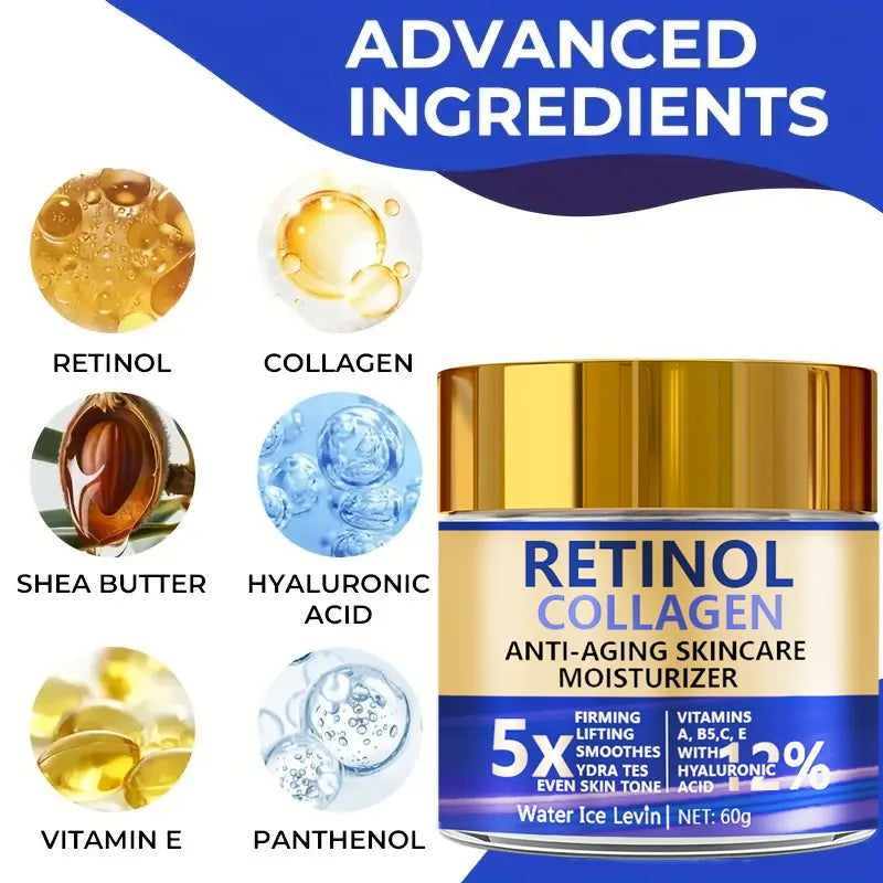 Crème visage au rétinol et collagène 60 g, soin hydratant raffermissant anti-âge à l'acide hyaluronique, livraison rapide
