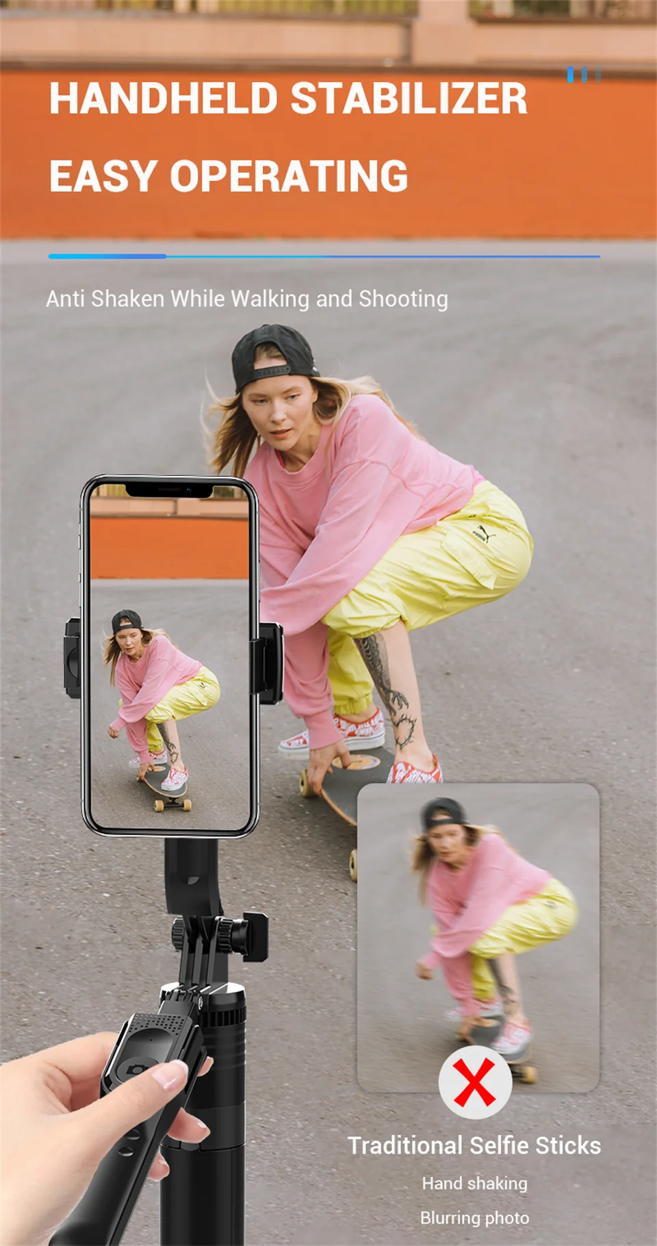 Perche à selfie sans fil FANGTUOSI 1750 mm, trépied, monopode pliable avec lumière LED pour smartphones, prise de vue stable et équilibrée en direct