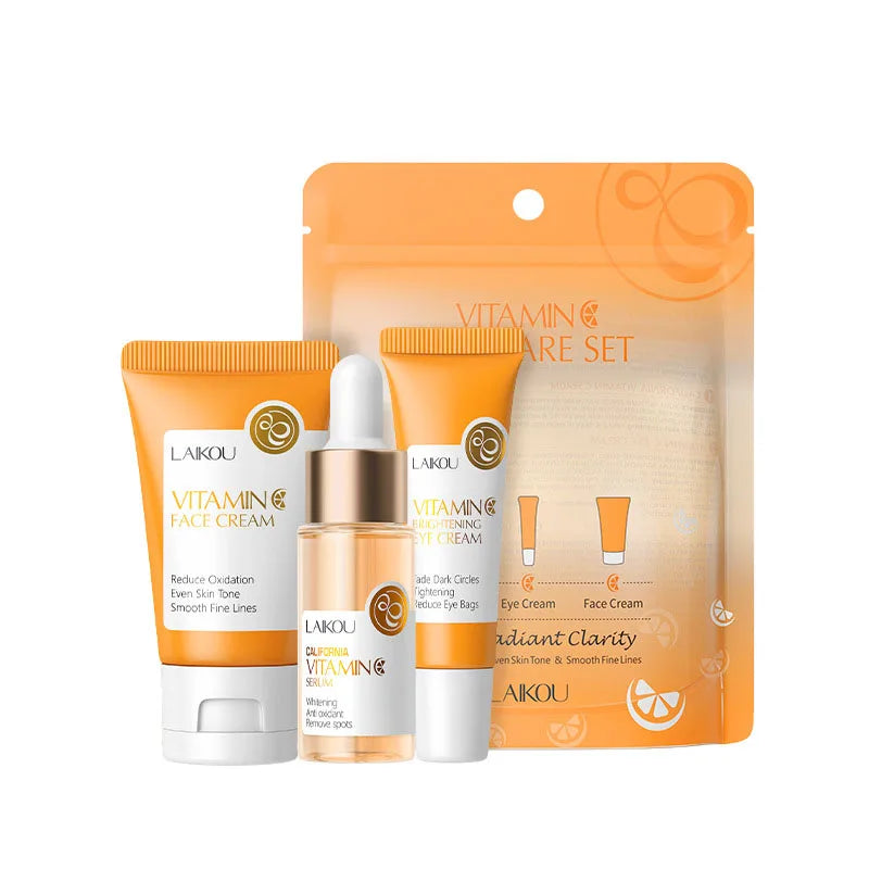 Set de 3 piezas LAIKOU Vitamina C 24K Golden Sakura Kit de cuidado facial Crema facial Sérum Crema para ojos Hidratante Antiarrugas