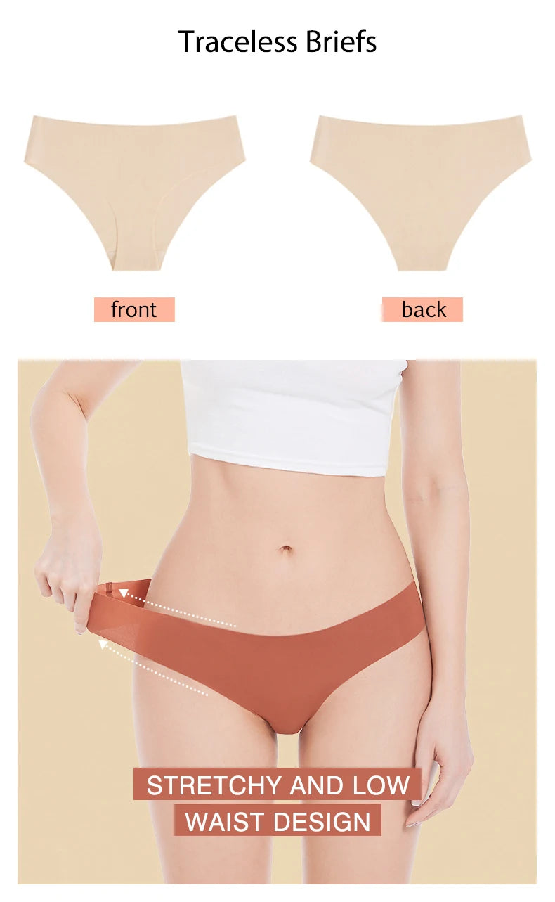 Ensemble de 3 culottes sans coutures pour femme, respirantes, taille basse, sexy, en soie unie, invisibles.