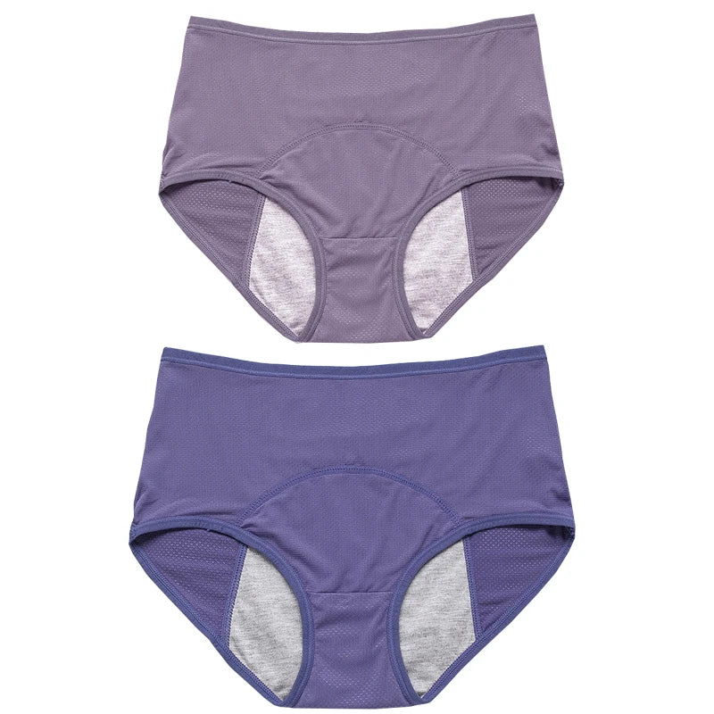 Lot de 2 culottes physiologiques pour femmes, culottes menstruelles anti-fuites, taille mi-haute, en soie glacée.