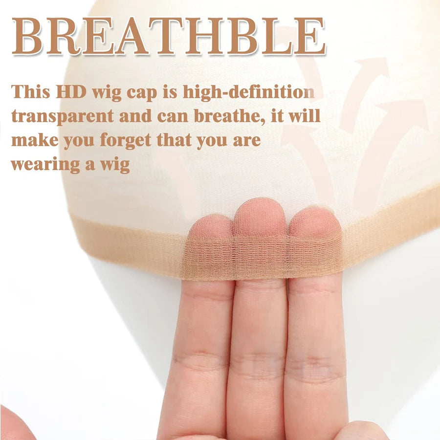Bonnets de perruque HD en gros, transparents et de haute qualité, en nylon extensible avec dentelle frontale, pour femmes et hommes, châtain clair.