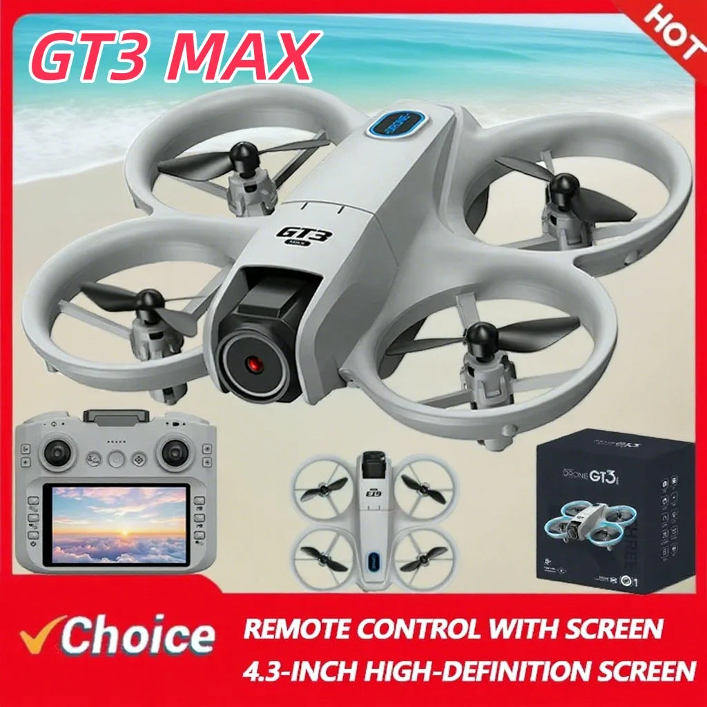 Drone GT3 MAX 2025 - 8K HD 4,3" - Télécommande - Mode sans tête - Hélicoptère - Flip 360° - Quadricoptère - Jouet - Mini drone - Cadeau pour enfant