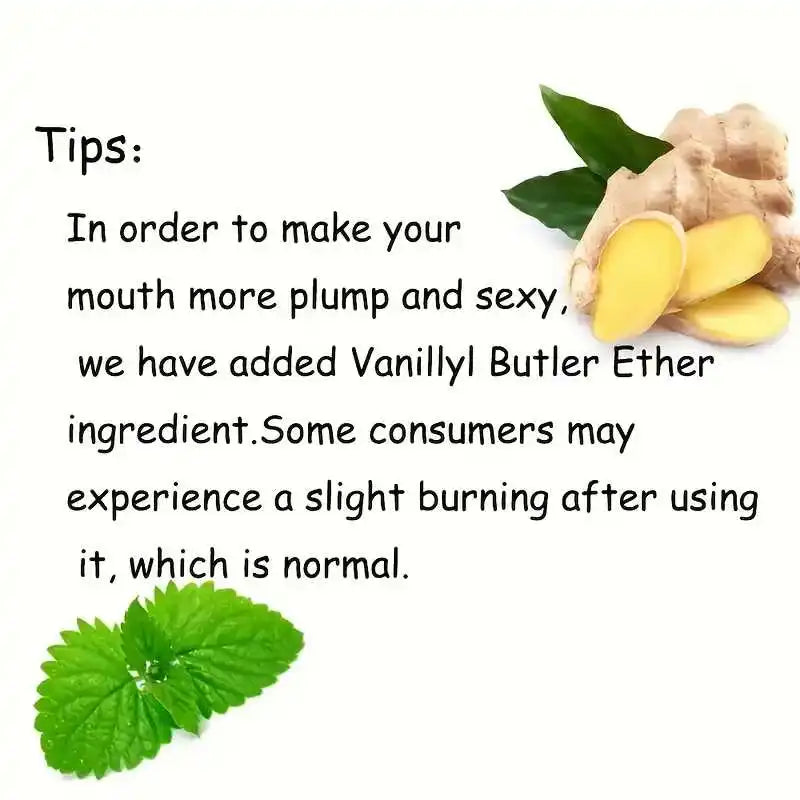 Huile repulpante pour les lèvres gingembre et menthe (1/2 pièce) : sérum volumisant pour des lèvres plus lisses et pulpeuses, pour un look jeune et sexy.