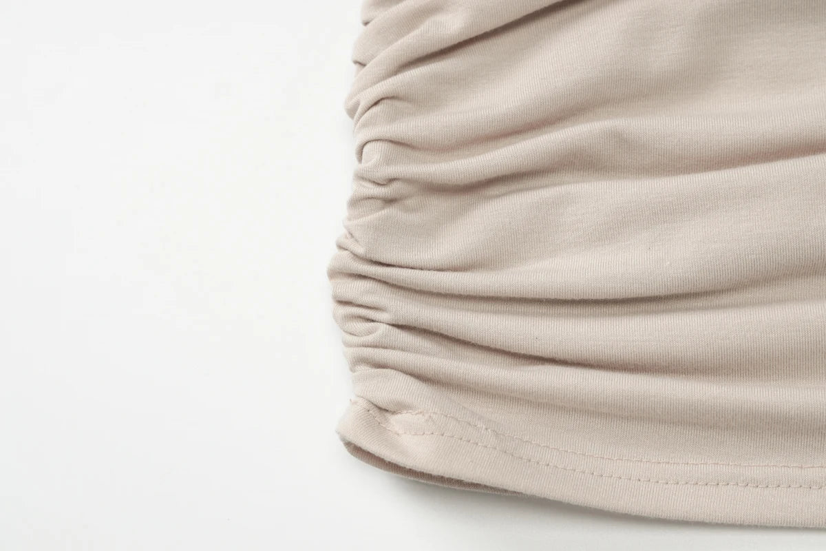 Robe mini Dulzura à épaules dénudées et manches longues, ornée de patchwork froncé, pour femme, tenue sexy, élégante et décontractée idéale pour les soirées et les clubs, printemps-été.