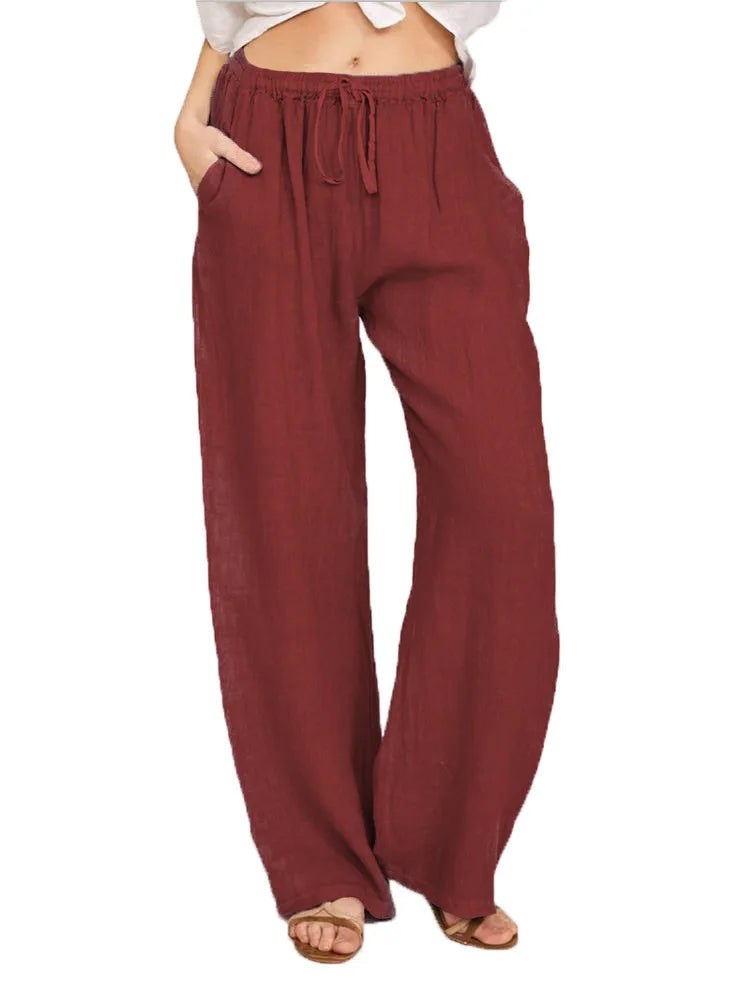 Nouveaux vêtements décontractés d'été et d'automne pour femmes en Europe, en Amérique et en Europe. Pantalons décontractés amples en coton et chanvre.