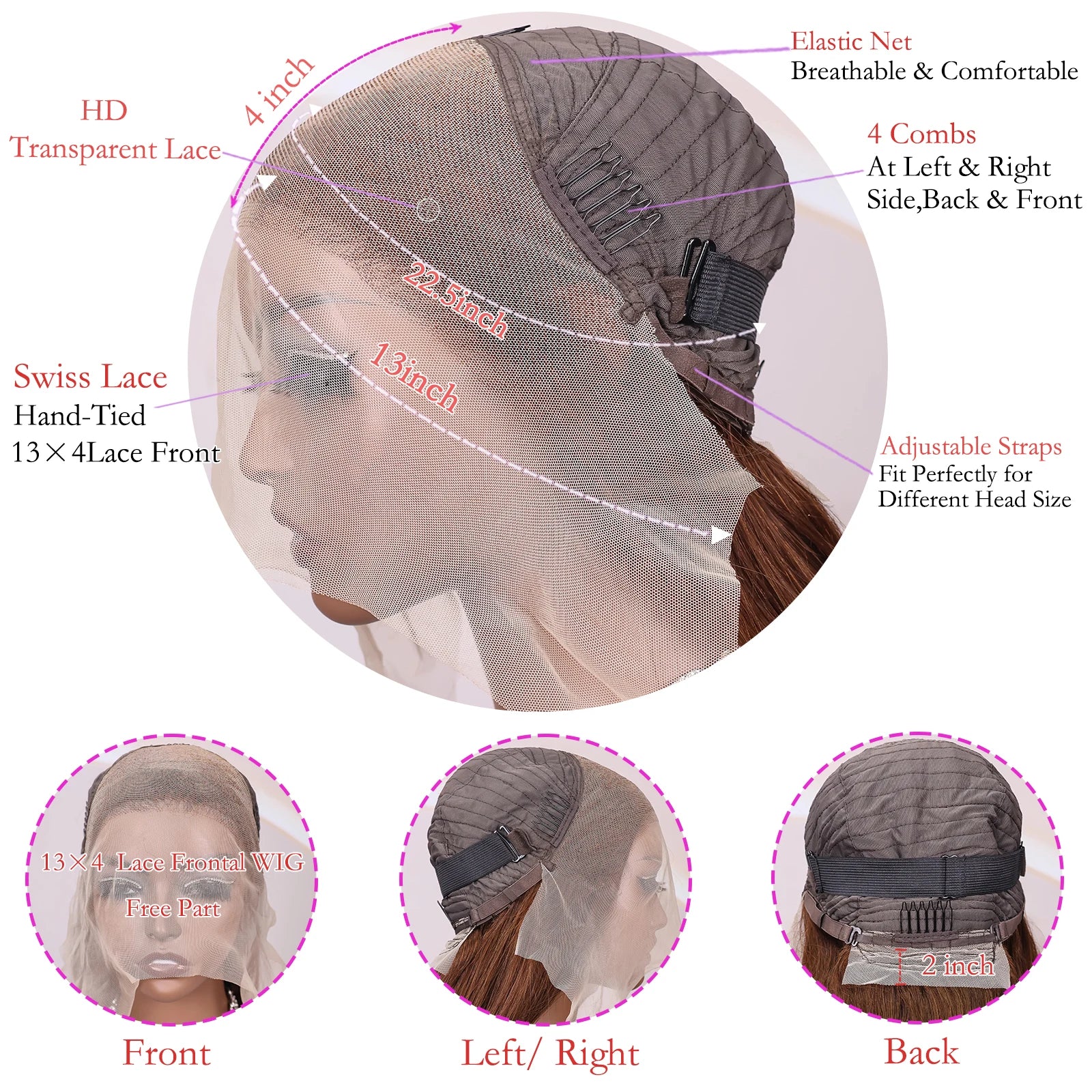 Perruque Lace Front HD Chocolat Brun Os Lisse 13x4 13x6, 38 pouces, Cheveux Humains Pré-épilés, Couleur #4
