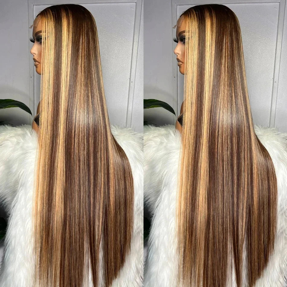 38 Inch Straight Human Hair Wigs Highlight Wig Human Hair 13x6 Hd Lace Frontal Wig Straight Wig 13x4 4/27 Honey Blond Ombre Wig