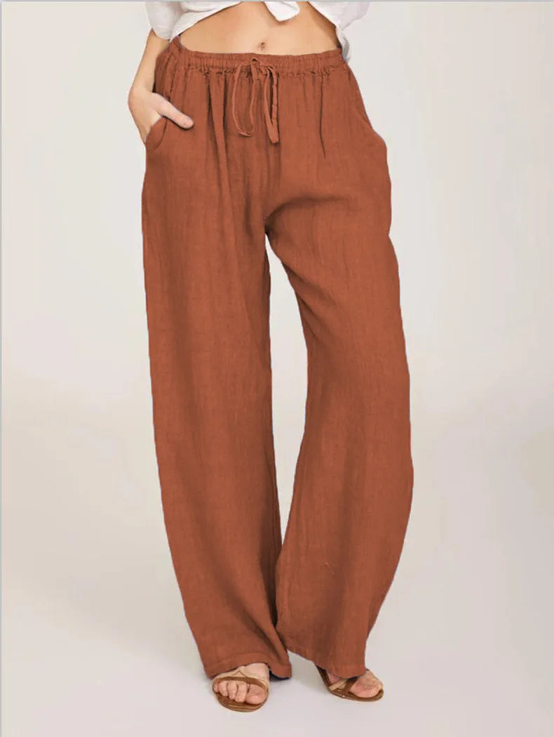 Nouveaux vêtements décontractés d'été et d'automne pour femmes en Europe, en Amérique et en Europe. Pantalons décontractés amples en coton et chanvre.