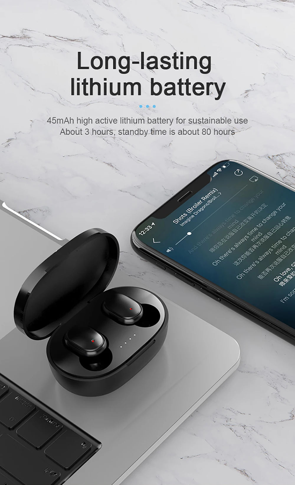 Écouteurs intra-auriculaires Bluetooth sans fil TWS A6S avec réduction de bruit et micro pour Huawei, Xiaomi et Redmi