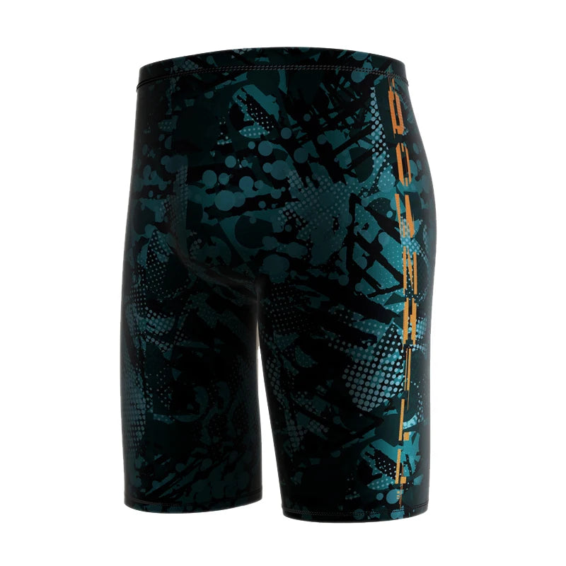 Short de bain homme YUKE, taille asiatique, longueur genou, idéal pour la compétition et l'entraînement. Séchage rapide, imprimé.