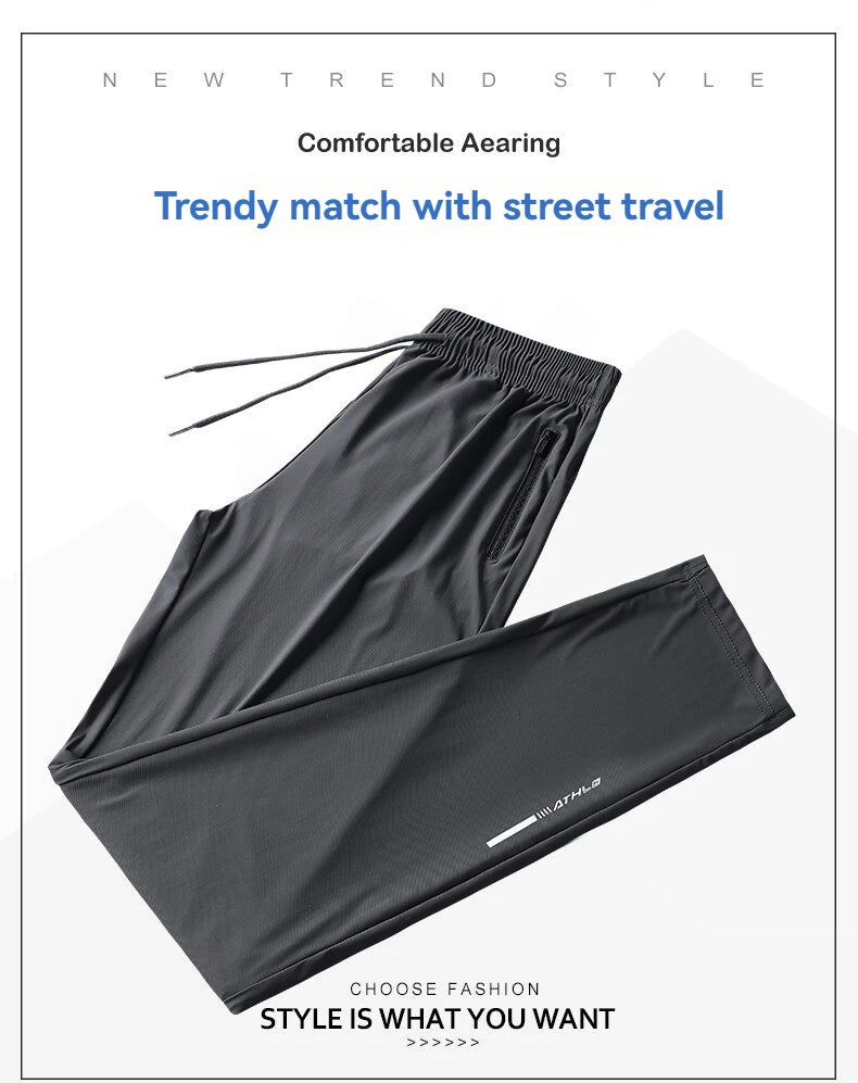 High Quality Ice Silk Pants For Men's Summer Slim Casual New Loose High Elasticity Quick Drying Outdoor Running Casual Pants
