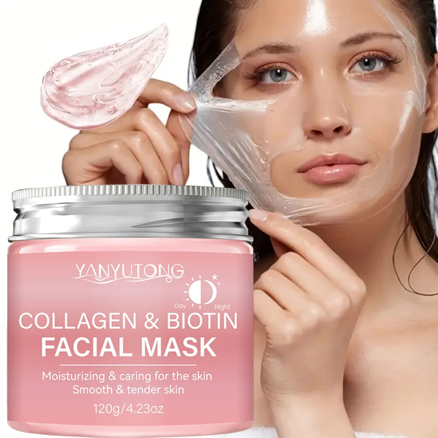 Masque peeling au collagène, Masque enveloppant au collagène et à la biotine jour et nuit, Hydratation intense, Crème masque de nuit.