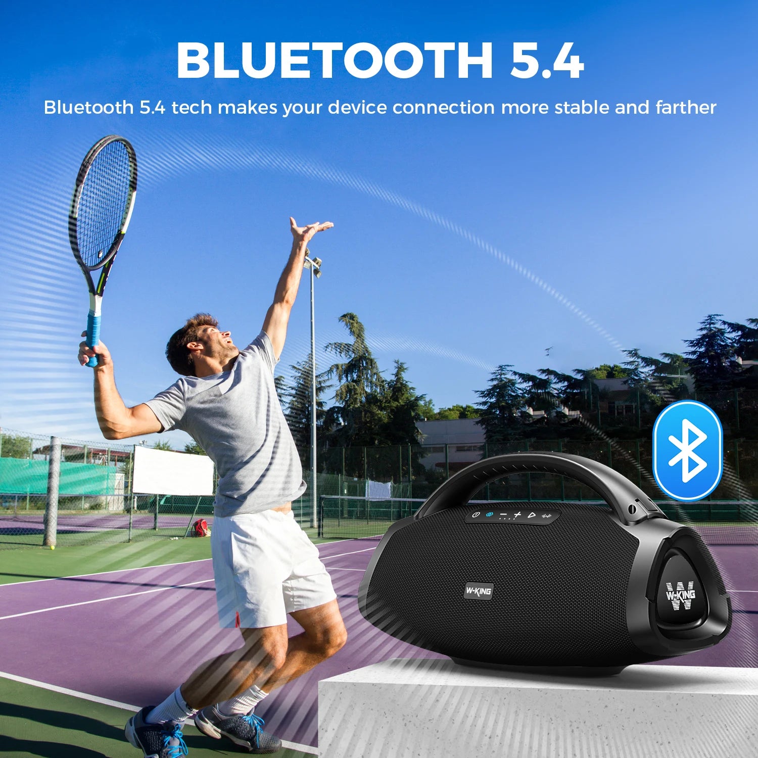 Enceinte Bluetooth portable W-KING 200 W RMS, boombox de fête aux basses puissantes, enceinte étanche IPX7, grande enceinte puissante pour l'extérieur