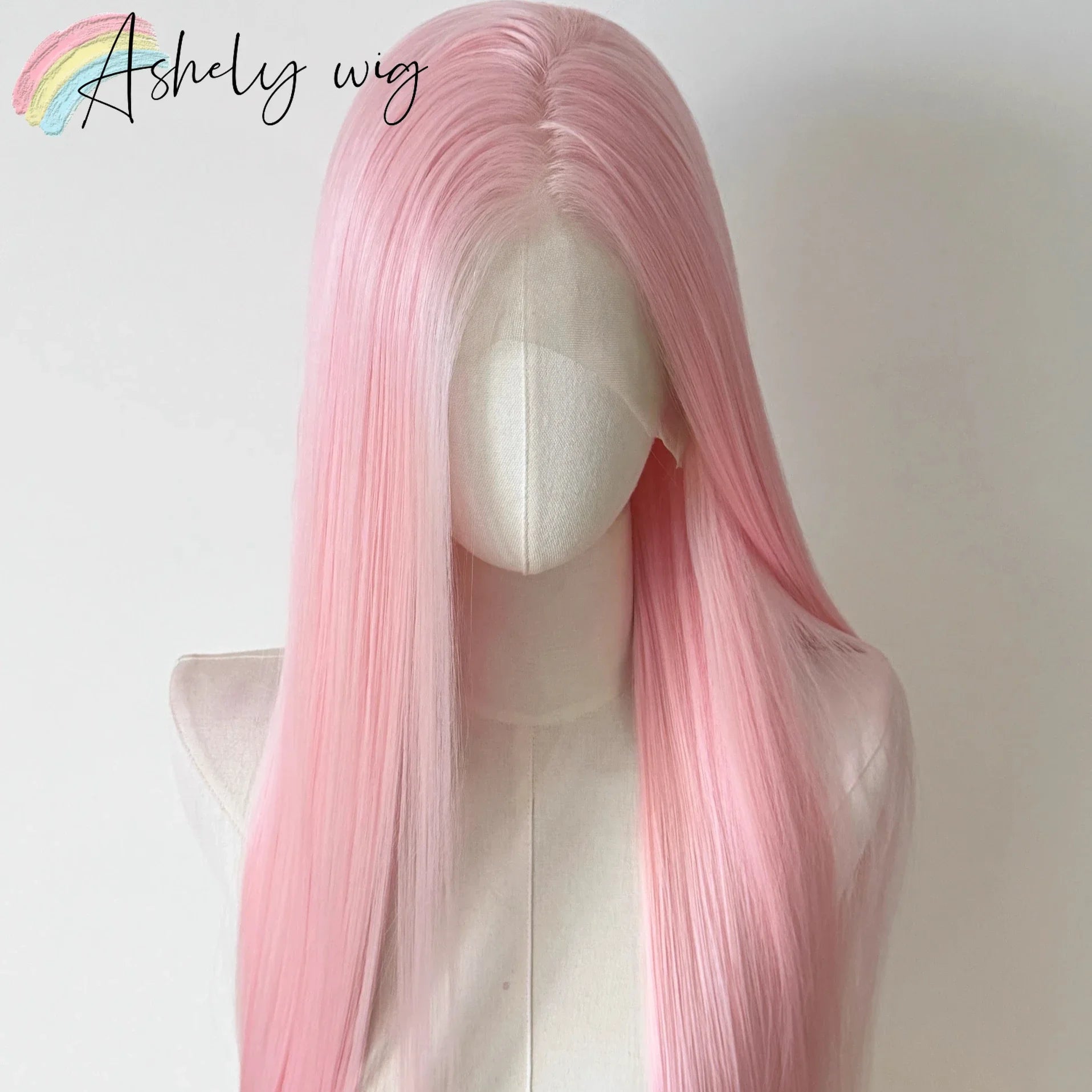 Perruque rose clair pour femme, perruque frontale en dentelle 13x4, 66 cm de long, lisse, en fibres synthétiques douces et naturelles résistantes à la chaleur, perruque cosplay