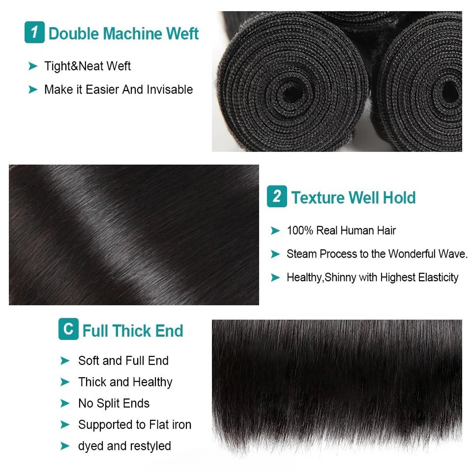 Extensions de cheveux lisses Tissage, 45, 50 et 55 cm (18, 20 et 22 pouces), cheveux naturels brésiliens, qualité 10A. Livraison en 3 jours en France.