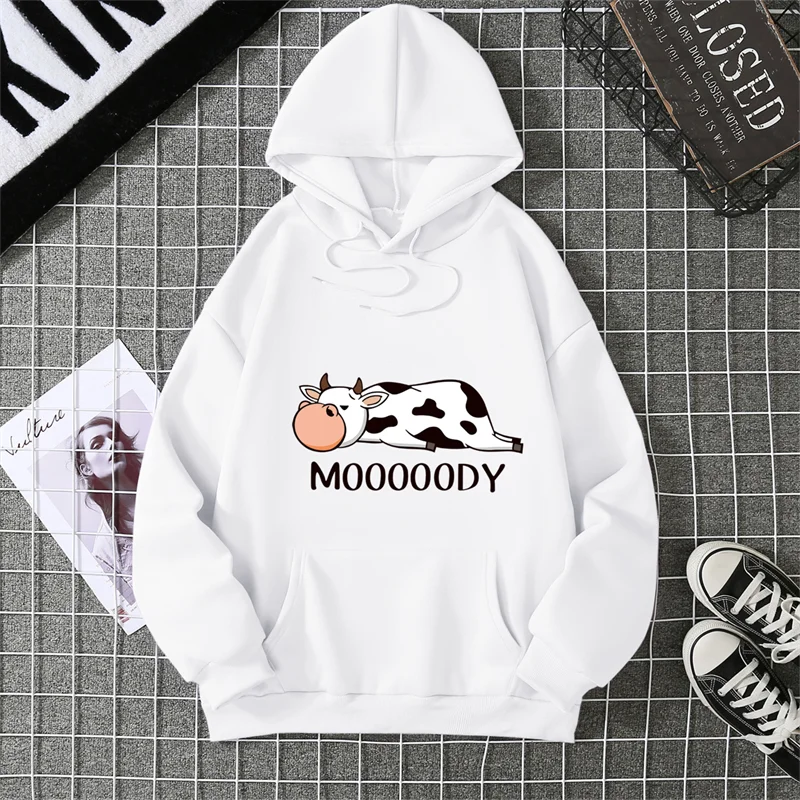 Sweat-shirts à capuche pour femme, imprimé vache tachetée kawaii, respirants, amples et chauds, en polaire, vêtements de sport automne-hiver