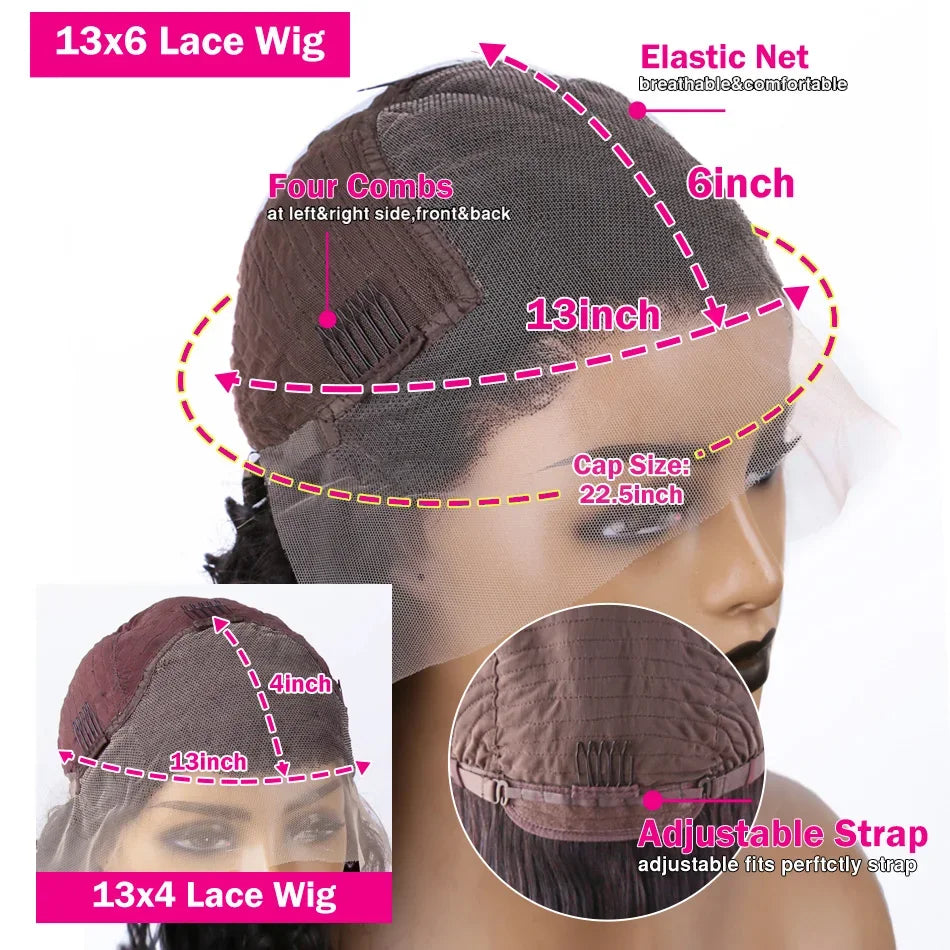 Perruque frontale en dentelle transparente HD 13x6, sans colle, 30 à 40 pouces, densité 200, cheveux humains, 13x4 ondulés, pour femmes