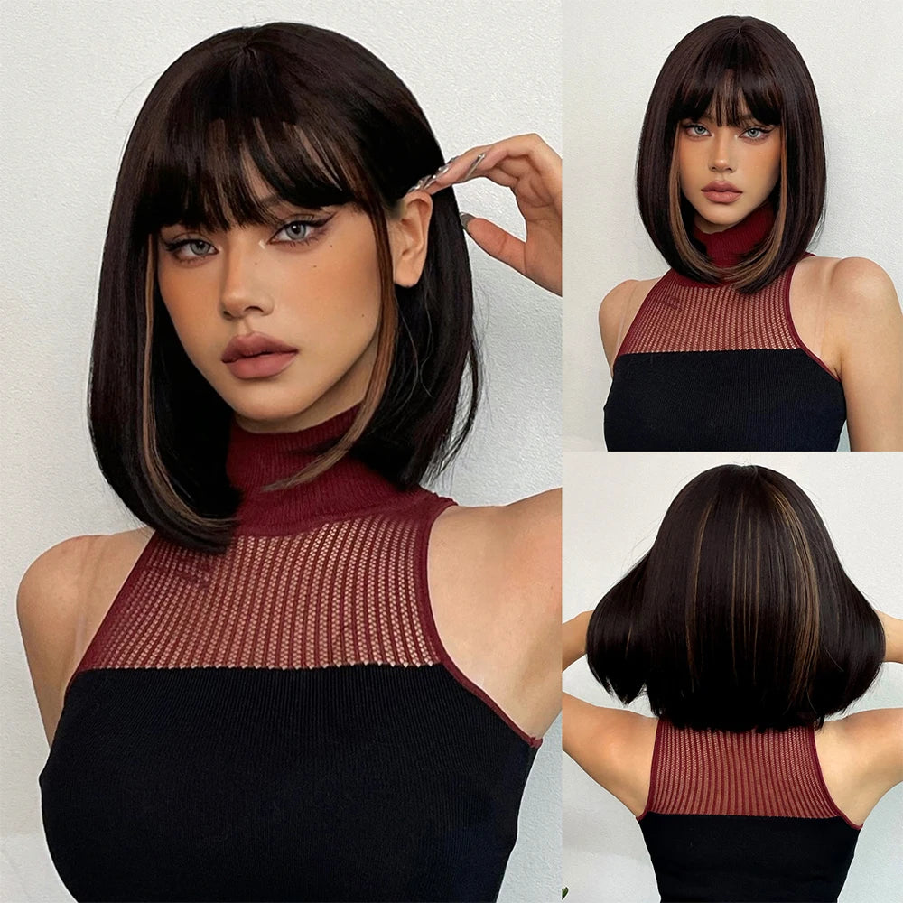 Perruque synthétique blanche, blonde et grise avec frange, coupe courte et lisse, idéale pour le cosplay et le quotidien. Cheveux naturels et résistants à la chaleur.