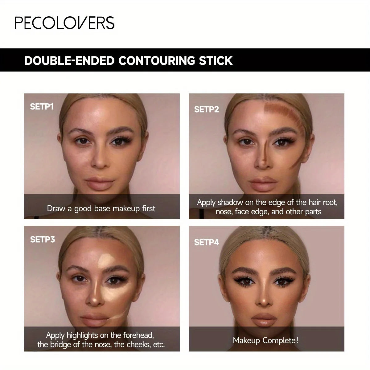 Stick contouring avec correcteur et illuminateur double embout pour un effet 3D sur l'arête du nez et un visage en V.