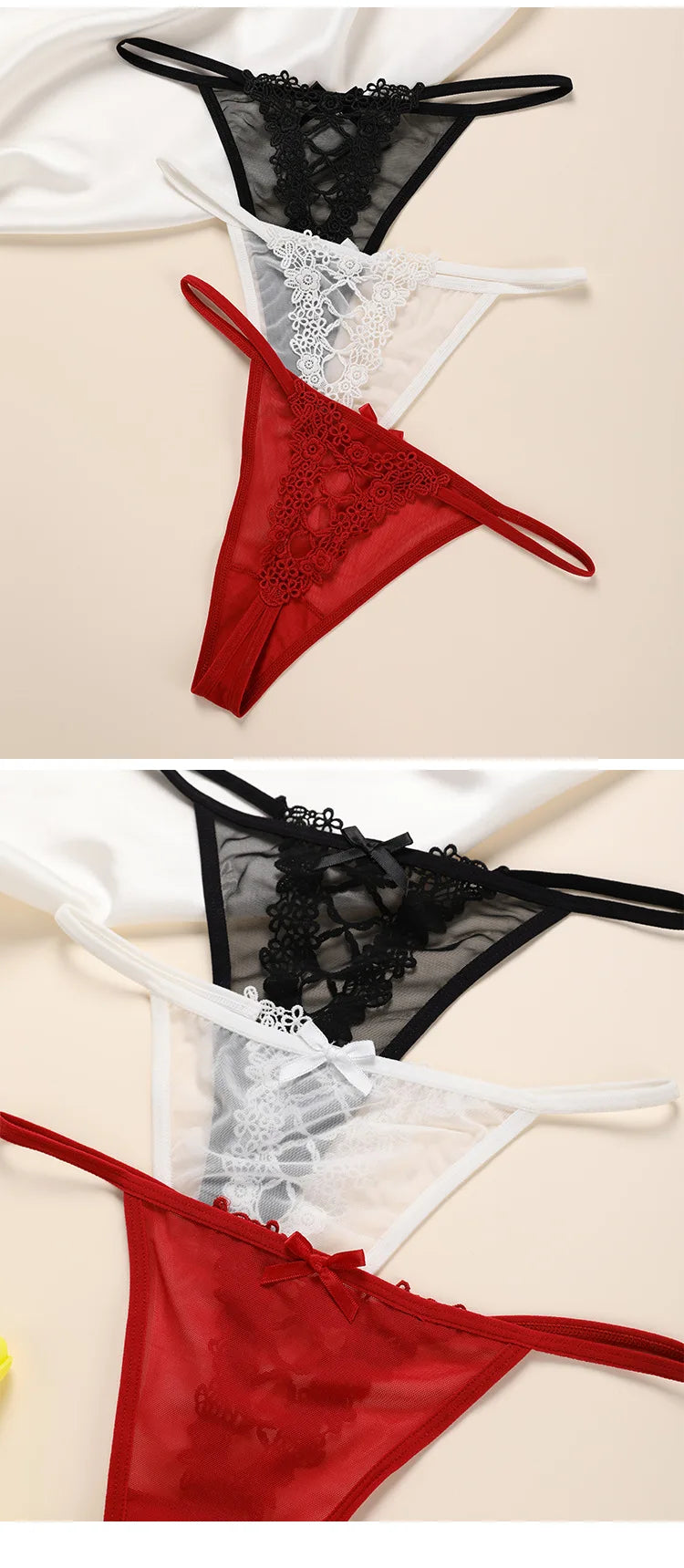 Sexy Girls G String Lace Panties Women Briefs Hollow Out Transparent Thong Thin Underwear Female Low Waist Lingerie Size S-XL