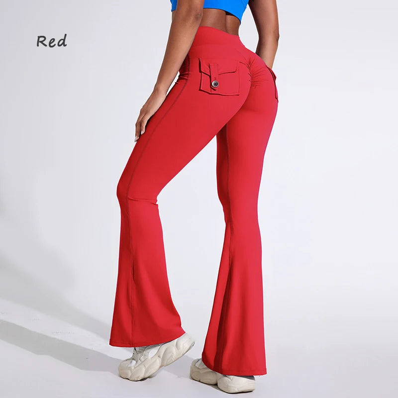Pantalon de yoga taille haute à poches pour femme DIAS FIT JOY, effet push-up, séchage rapide, idéal pour la course, le sport et la salle de gym.