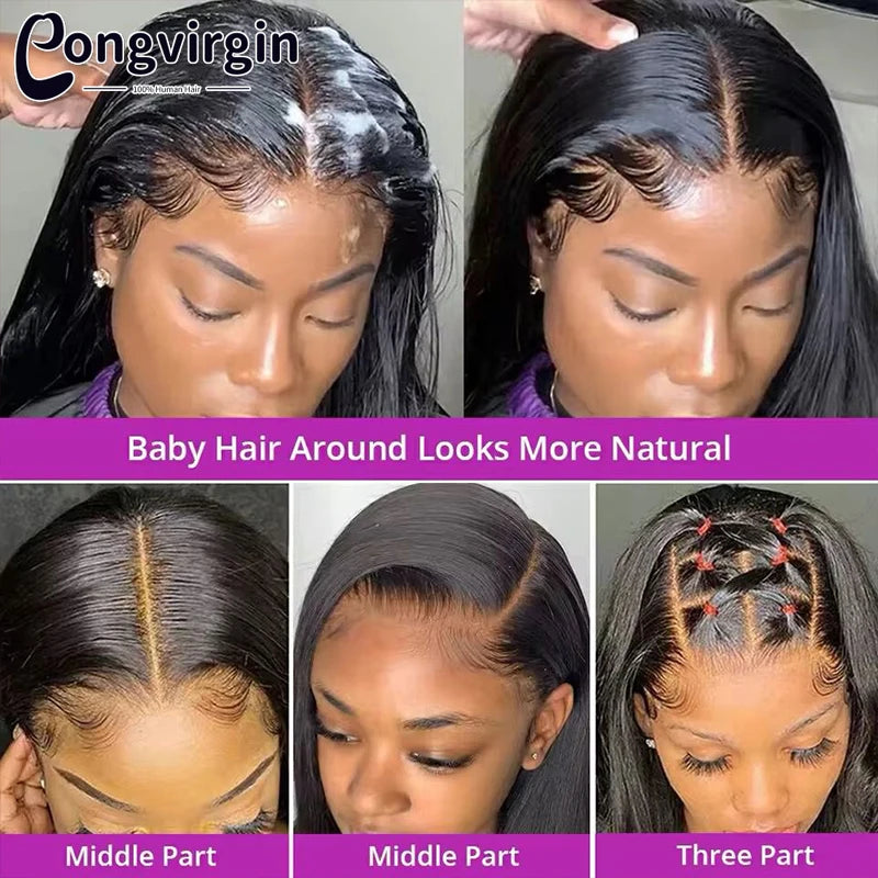Perruque 5x5 sans colle, cheveux humains, prête à porter, dentelle prédécoupée, perruque lisse à lace front pour femmes
