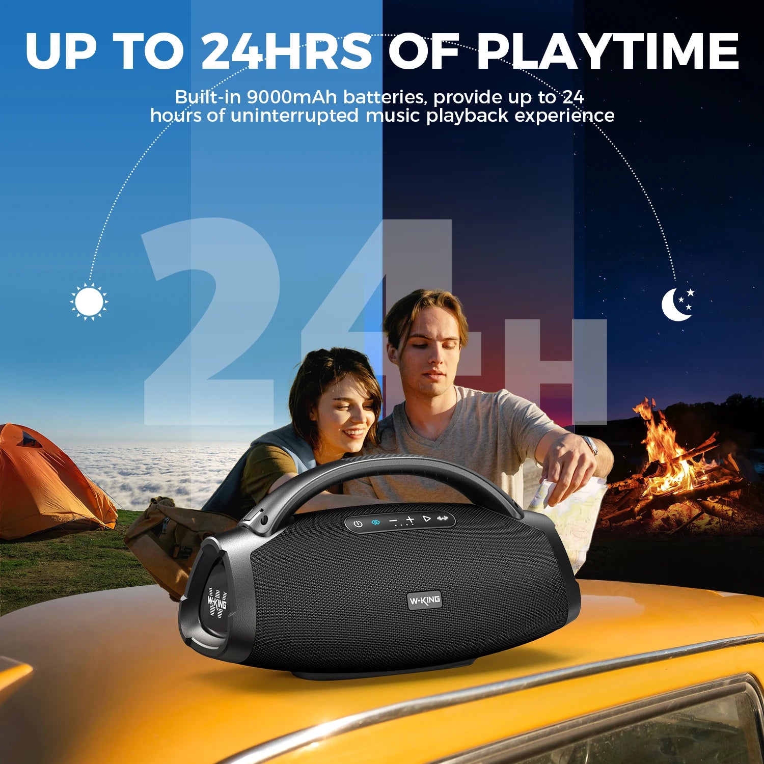 Enceinte Bluetooth portable W-KING 200 W RMS, boombox de fête aux basses puissantes, enceinte étanche IPX7, grande enceinte puissante pour l'extérieur