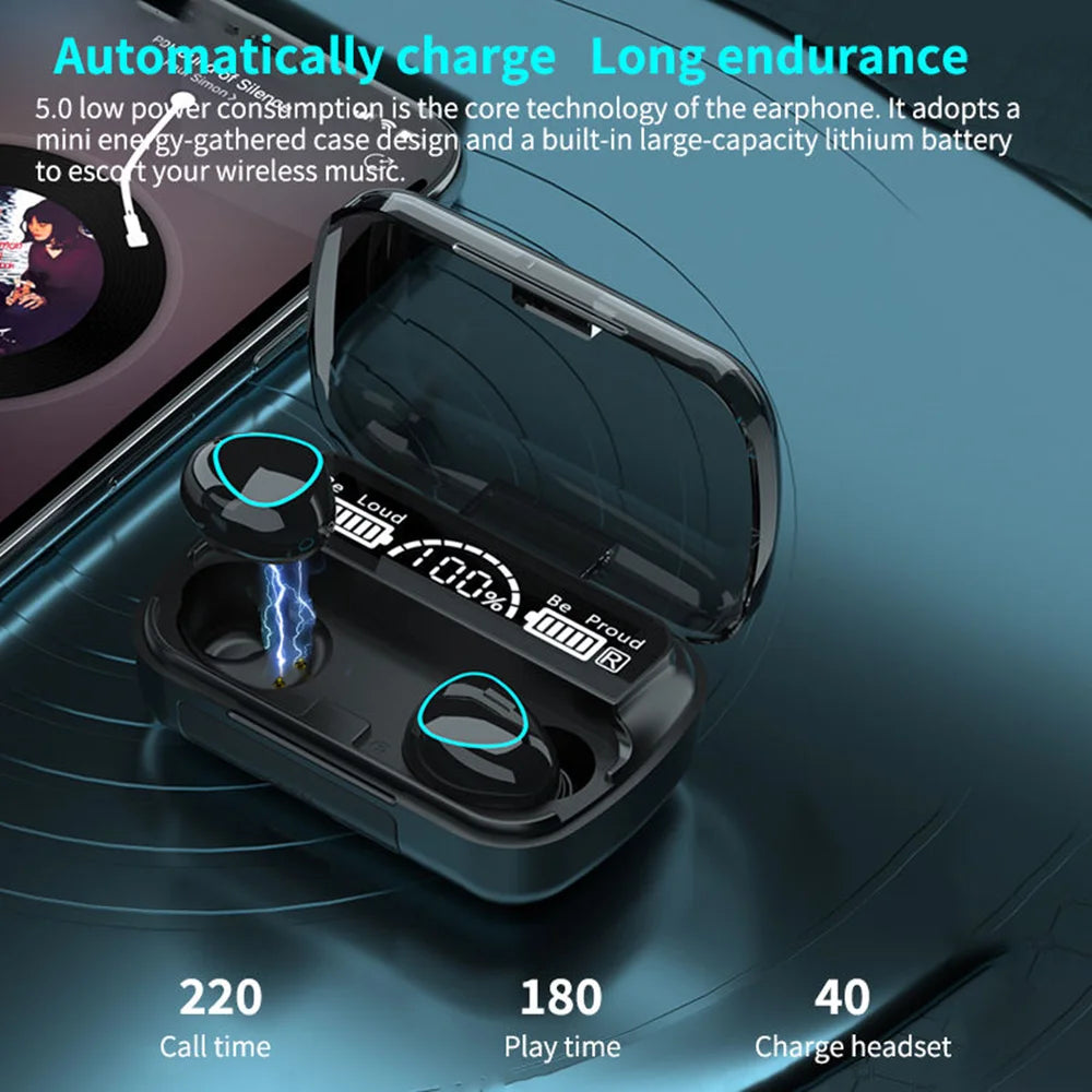 Nouveauté : Écouteurs sans fil M10, son parfait et haute qualité, idéaux pour le sport, les jeux et la musique. Écouteurs Bluetooth avec batterie externe.
