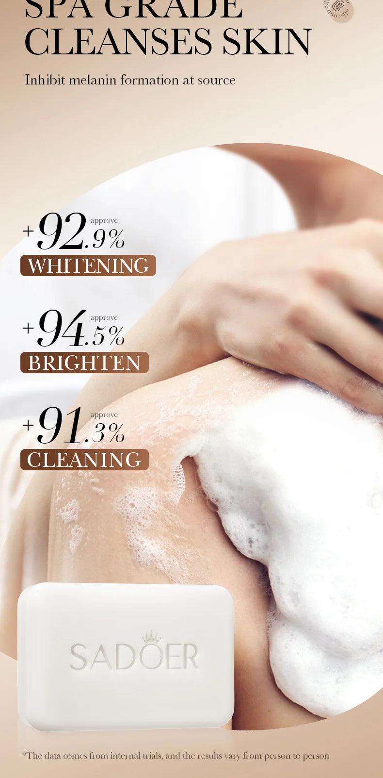 Savon visage moussant SADOER à la niacinamide et à l'arbutine, hydratant, éclaircissant et nettoyant en profondeur pour le corps et le visage. Savon artisanal.