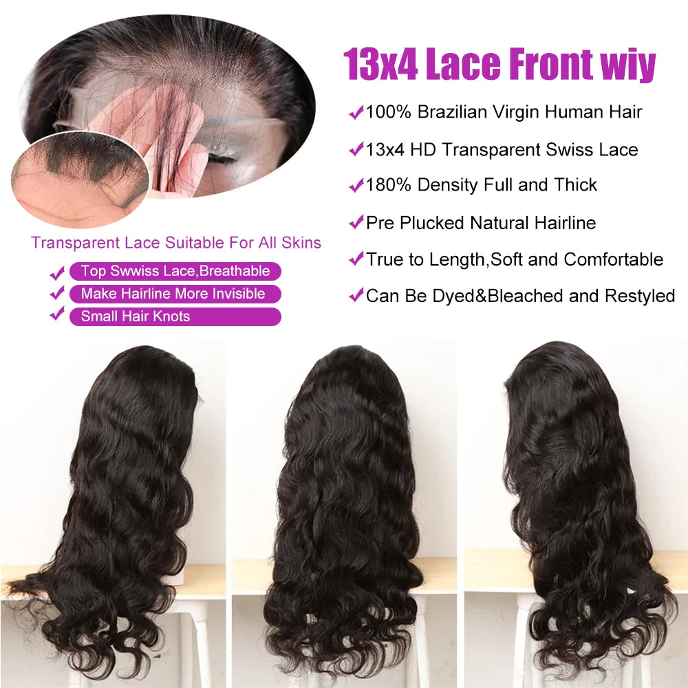 Perruques en cheveux humains pour femmes, 40 à 50 pouces, 13x4 ou 13x6, ondulées, avec lace frontale HD, sans colle, pré-épilées, densité 300 %.
